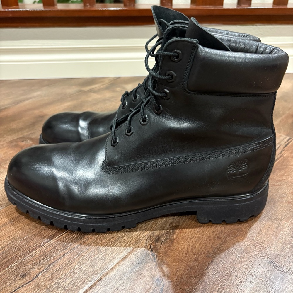 Timberland Black Leather 6-Inch Premium Boots Men’s 12W Wide - Picture 11 of 15